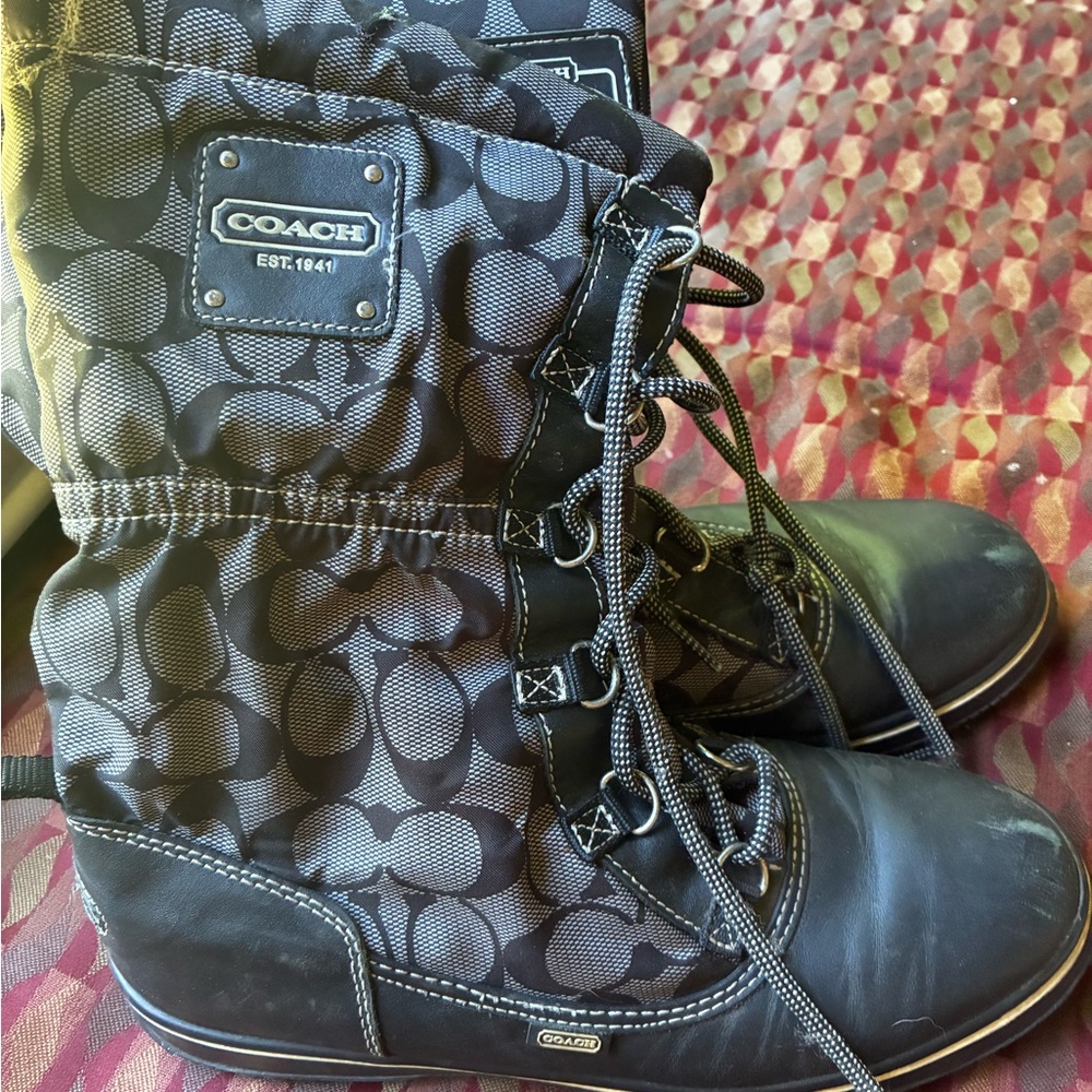 Coach Black Winter Rain Boots with Monogram